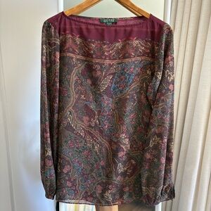 Ralph Lauren Women's sheer Paisley Blouse - Burgundy and brown tones